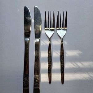 National Stainless Laureen Rose Stainless Flatware Set 2 Butter Knives 2 Forks
